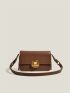 Metal Decor Square Bag Flap PU Brown