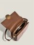 Metal Decor Square Bag Flap PU Brown