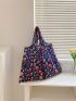 Oversized Shopper Bag Strawberry Pattern Contrast Binding Preppy