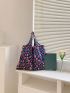 Oversized Shopper Bag Strawberry Pattern Contrast Binding Preppy