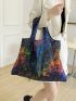 Oversized Shopper Bag Galaxy Pattern Contrast Binding