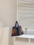 Oversized Shopper Bag Galaxy Pattern Contrast Binding