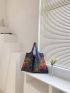 Oversized Shopper Bag Galaxy Pattern Contrast Binding