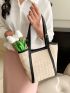 Contrast Binding Straw Bag Paper With Inner Pouch