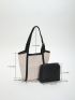 Contrast Binding Straw Bag Paper With Inner Pouch