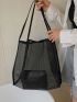 Black Beach Bag With Inner Pouch Vacation Double Handle For Summer