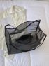 Black Beach Bag With Inner Pouch Vacation Double Handle For Summer