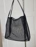 Black Beach Bag With Inner Pouch Vacation Double Handle For Summer