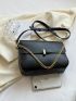 Black Square Bag Metal & Chain Decor Flap PU