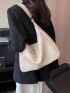 Large Capacity Hobo Bag Litchi Embossed Zipper PU