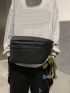 Oversized Fanny Pack Black Zipper With Bag Charm