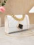 Mini Square Bag Quilted Detail Metal Decor Chain Flap PU