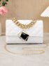 Mini Square Bag Quilted Detail Metal Decor Chain Flap PU