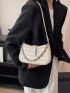 Small Crossbody Bag Geometric Embossed Chain Decor PU