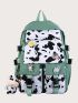 Preppy Classic Backpack Cow Pattern Sun & Milk Box Decor Release Buckle For School