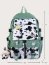 Preppy Classic Backpack Cow Pattern Sun & Milk Box Decor Release Buckle For School