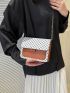 Mini Square Bag Geometric Pattern Snap Button Chain Flap PU