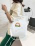 Small Shopper Bag Rainbow & Floral Pattern Polyester For Shopping