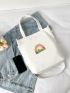 Small Shopper Bag Rainbow & Floral Pattern Polyester For Shopping