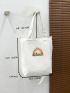 Small Shopper Bag Rainbow & Floral Pattern Polyester For Shopping