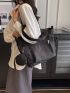 Black Shoulder Tote Bag Lightweight Zipper