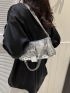 Crocodile Embossed Square Bag Silver Studded & Chain Decor