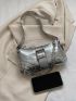 Crocodile Embossed Square Bag Silver Studded & Chain Decor