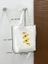 Floral Pattern Shopper Bag Double Handle Polyester For Shopping