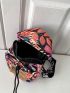 Mini Sling Bag Leaf Pattern Letter Patch Decor Drawstring Front