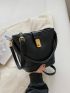 Mini Buckle Decor Bucket Bag Black Litchi Embossed Twist Lock PU