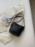 Mini Buckle Decor Bucket Bag Black Litchi Embossed Twist Lock PU