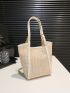 Double Handle Straw Bag Colorblock With Inner Pouch