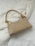 Floral Embroidered Straw Bag Vacation Chain Decor Zipper For Summer