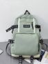 Polyester Classic Backpack Letter Patch Decor Release Buckle Zipper