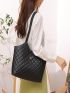 Small Shoulder Tote Bag Quilted Pattern Metal Decor Elegant