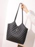 Small Shoulder Tote Bag Quilted Pattern Metal Decor Elegant