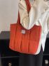 Large Capacity Shoulder Tote Bag Quilted Pattern Orange