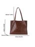 Coffee Brown Shoulder Tote Bag Crocodile Embossed Double Handle PU