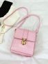 Mini Flap Square Bag Crocodile Embossed Metal Decor Pink