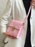 Mini Flap Square Bag Crocodile Embossed Metal Decor Pink