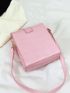 Mini Flap Square Bag Crocodile Embossed Metal Decor Pink