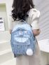 Floral Pattern Classic Backpack Pom Pom Decor Waterproof