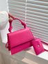 Mini Flap Square Bag Geometric Embossed With Coin Purse Neon Pink