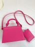 Mini Flap Square Bag Geometric Embossed With Coin Purse Neon Pink