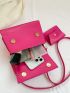 Mini Flap Square Bag Geometric Embossed With Coin Purse Neon Pink