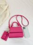 Mini Flap Square Bag Geometric Embossed With Coin Purse Neon Pink