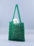 Beaded Design Square Bag With Drawstring Design Inner Pouch