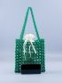 Beaded Design Square Bag With Drawstring Design Inner Pouch