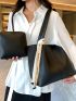 Minimalist Shoulder Tote Bag Black With Inner Pouch