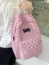 Plaid Pattern Classic Backpack Medium Pink For School